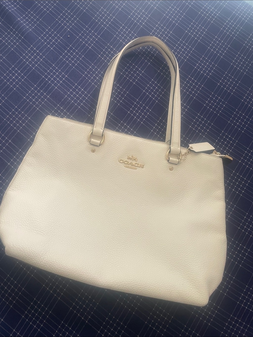 Coach Cream Pebbled Leather Tote with Gold Hardware